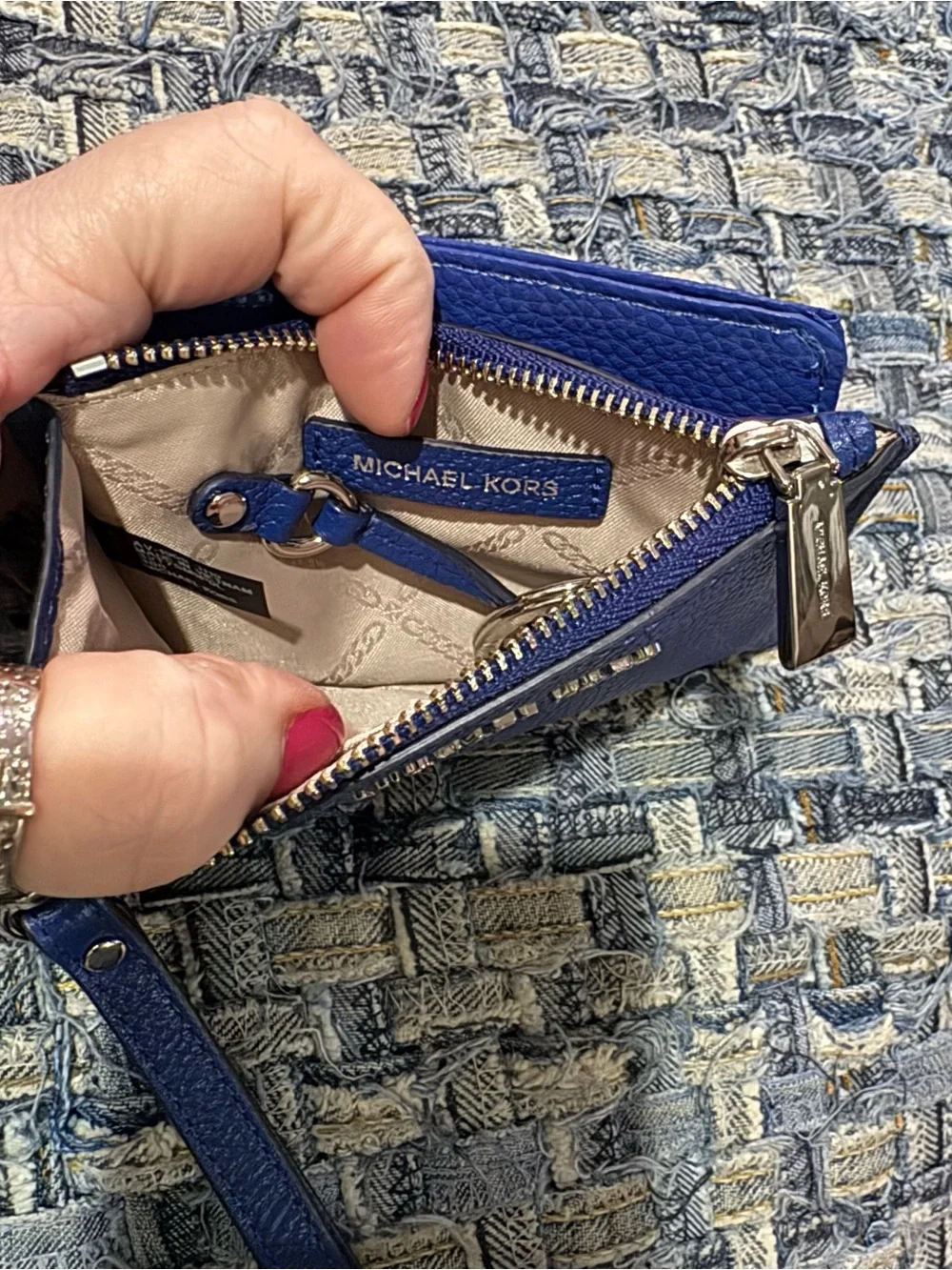 Michael Kors Cobalt Blue Pebbled Leather Wristlet Card Holder
